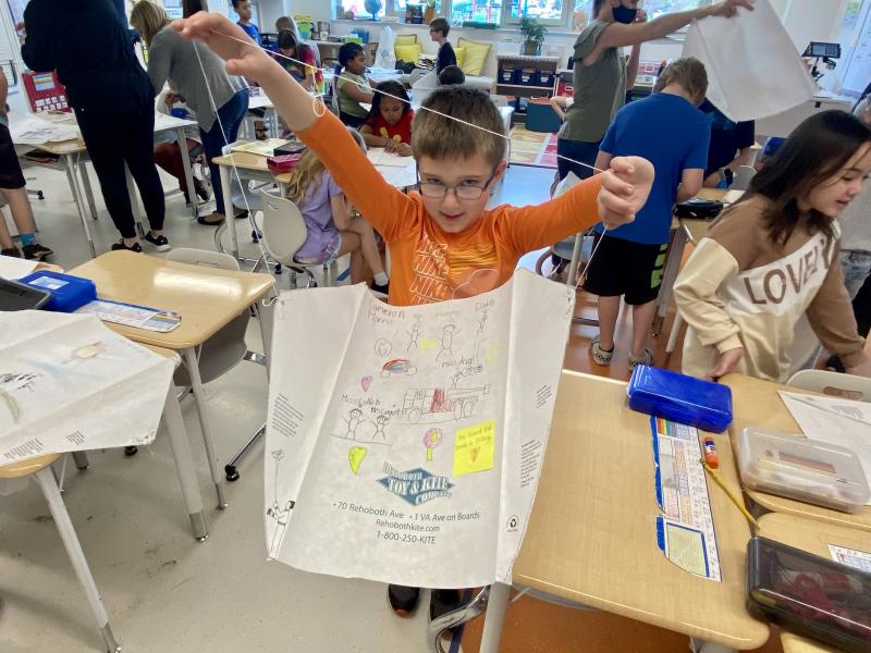 Cameron Morris drew pictures of his parents and teachers on his kite.